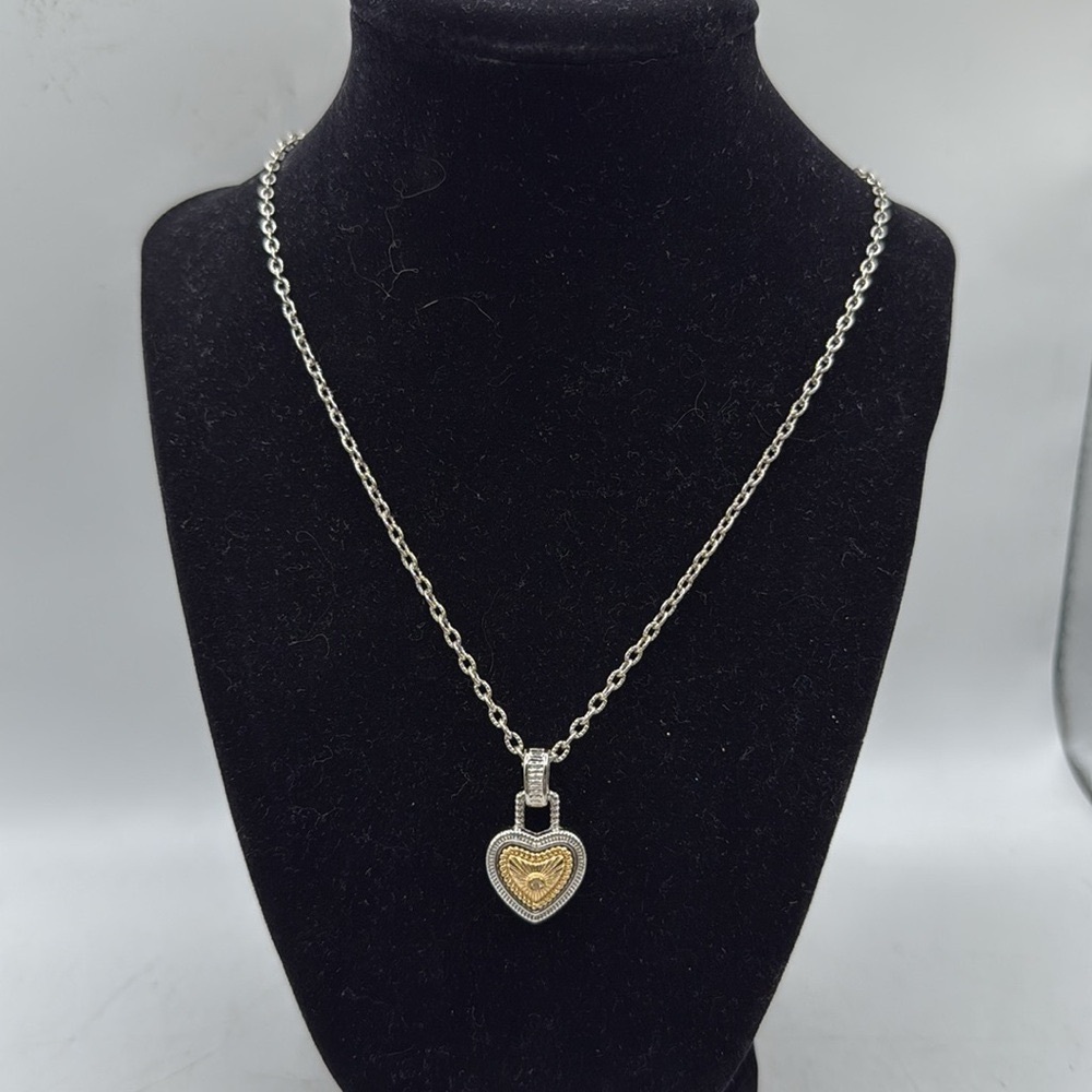 Diamonds International Silver Tone Heart Pendant Necklace Gold Tone Brass